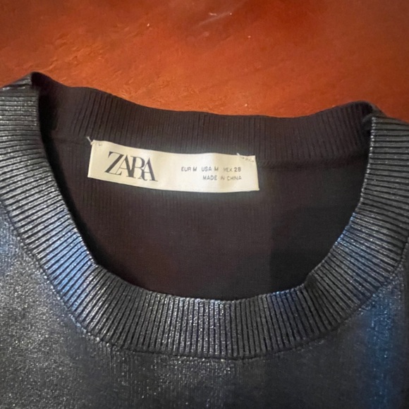 Zara Foil knit Navy blue/ grey Crop Top - Picture 4 of 4